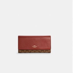 Coach Slim Trifold Wallet In Signature Canvas STYLE ID: C6003  COLOR: GOLD/KHAKI